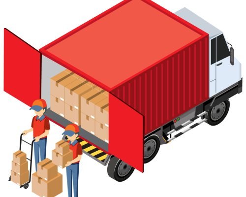 A container truck with cargo transportation concept illustration